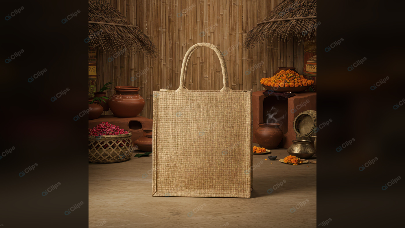 Eco-Friendly Jute Bag in Rustic Village Setting