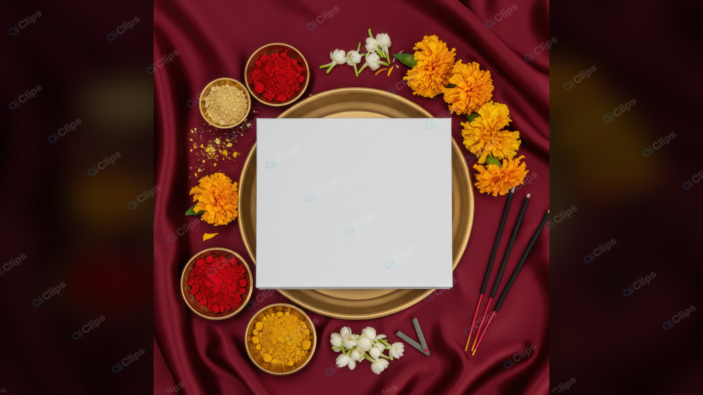 Marigold and Spice Flat Lay with Incense on Red Silk