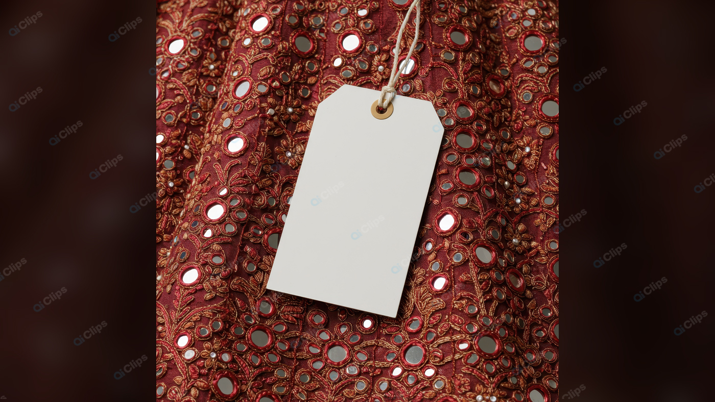 Embroidered Red Fabric with Blank Tag for Labeling