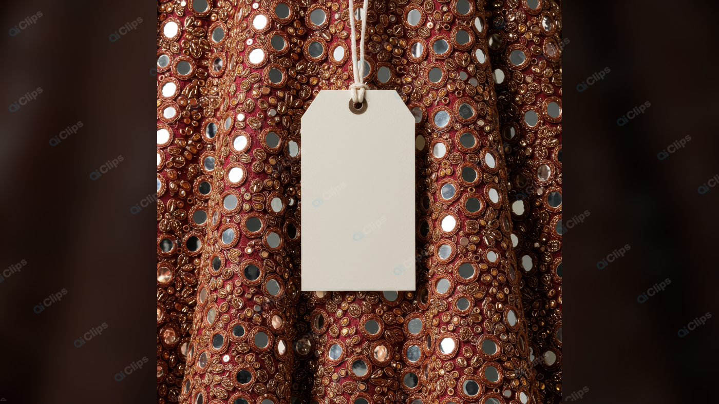 Decorative Fabric with Mirrors and Tag Label