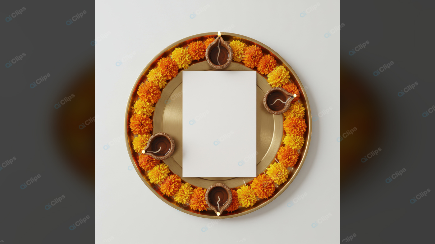 Decorative Diwali Tray with Marigolds and Diyas