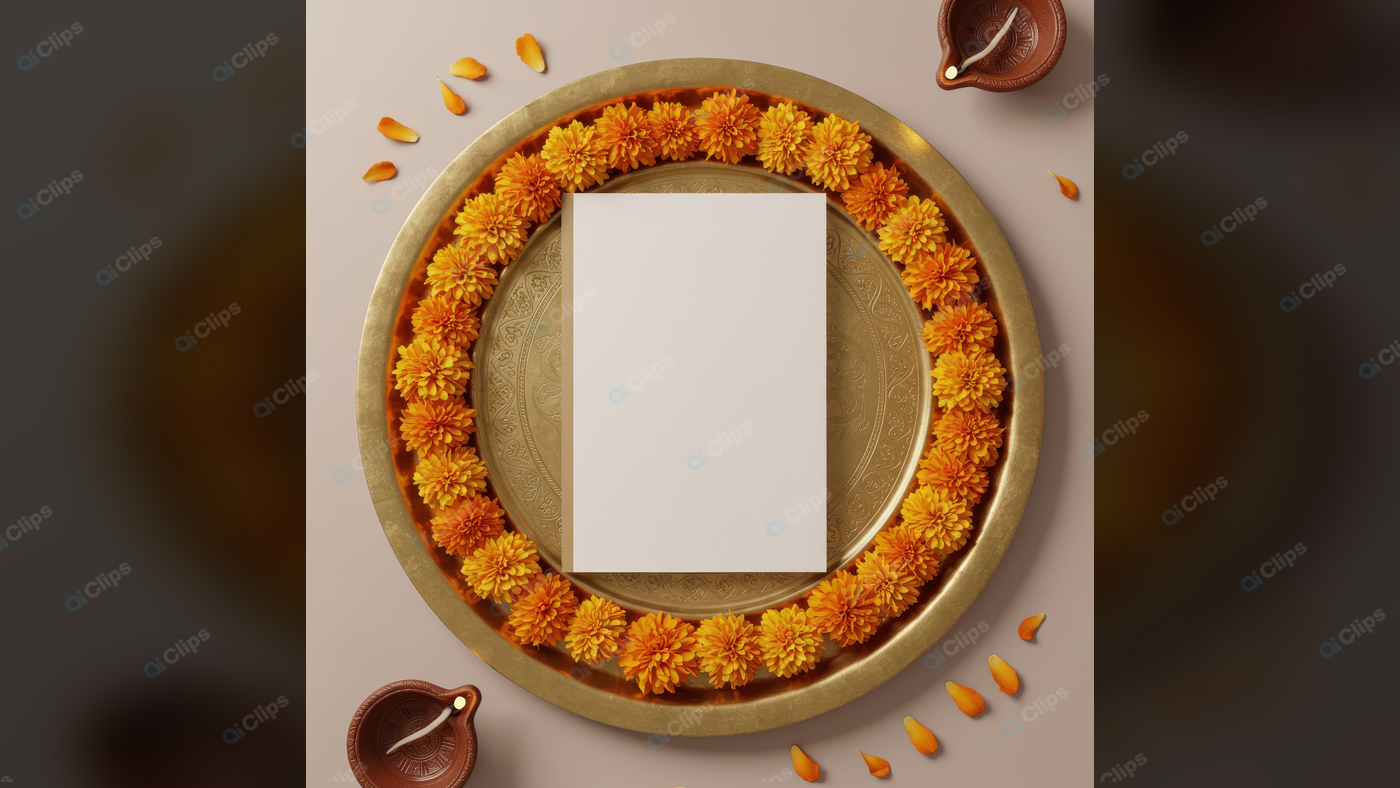 Marigold Garland with Blank Card on Traditional Tray