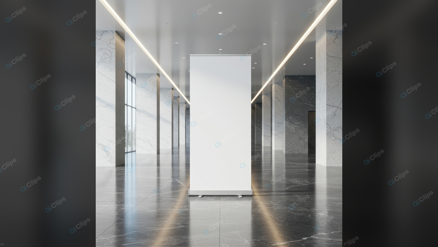 Roll-Up Banner Stand in Modern Marble Interior