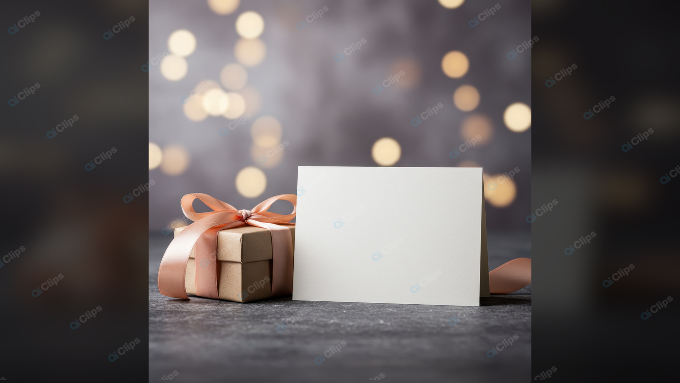Gift Box with Empty Card and Soft Lights Background