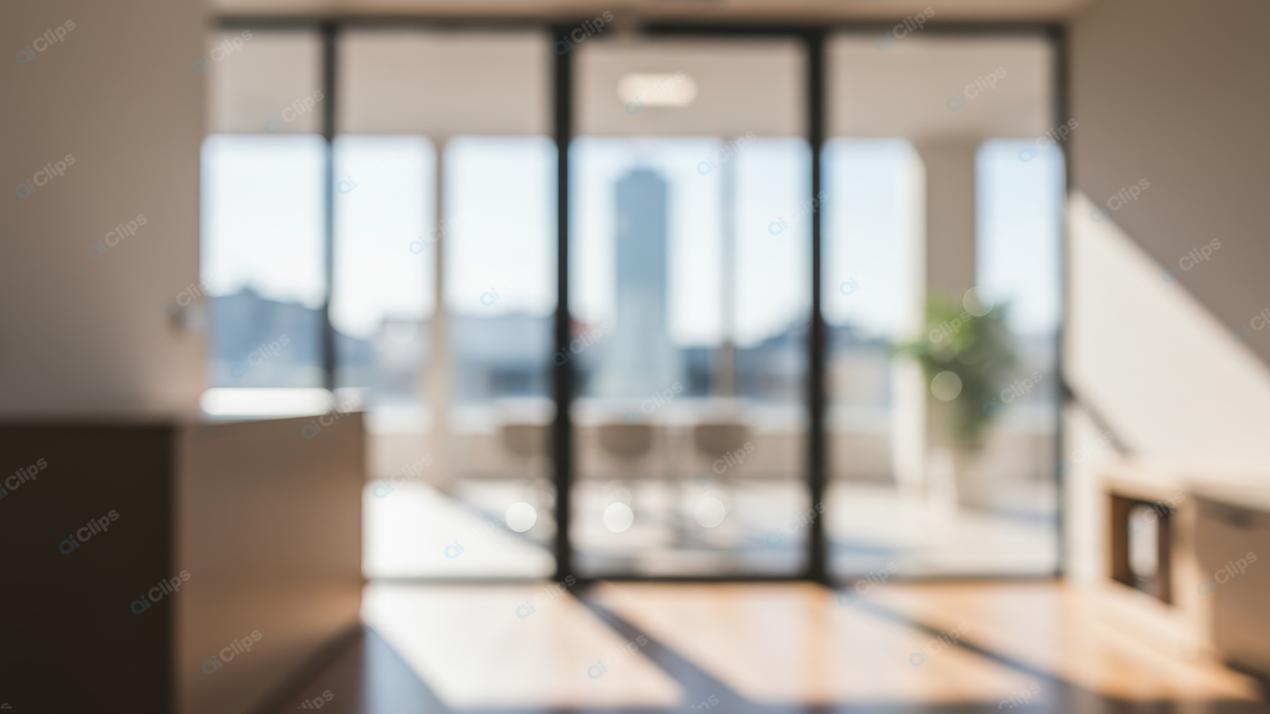 Modern Office Interior with Sunlit Glass Doors