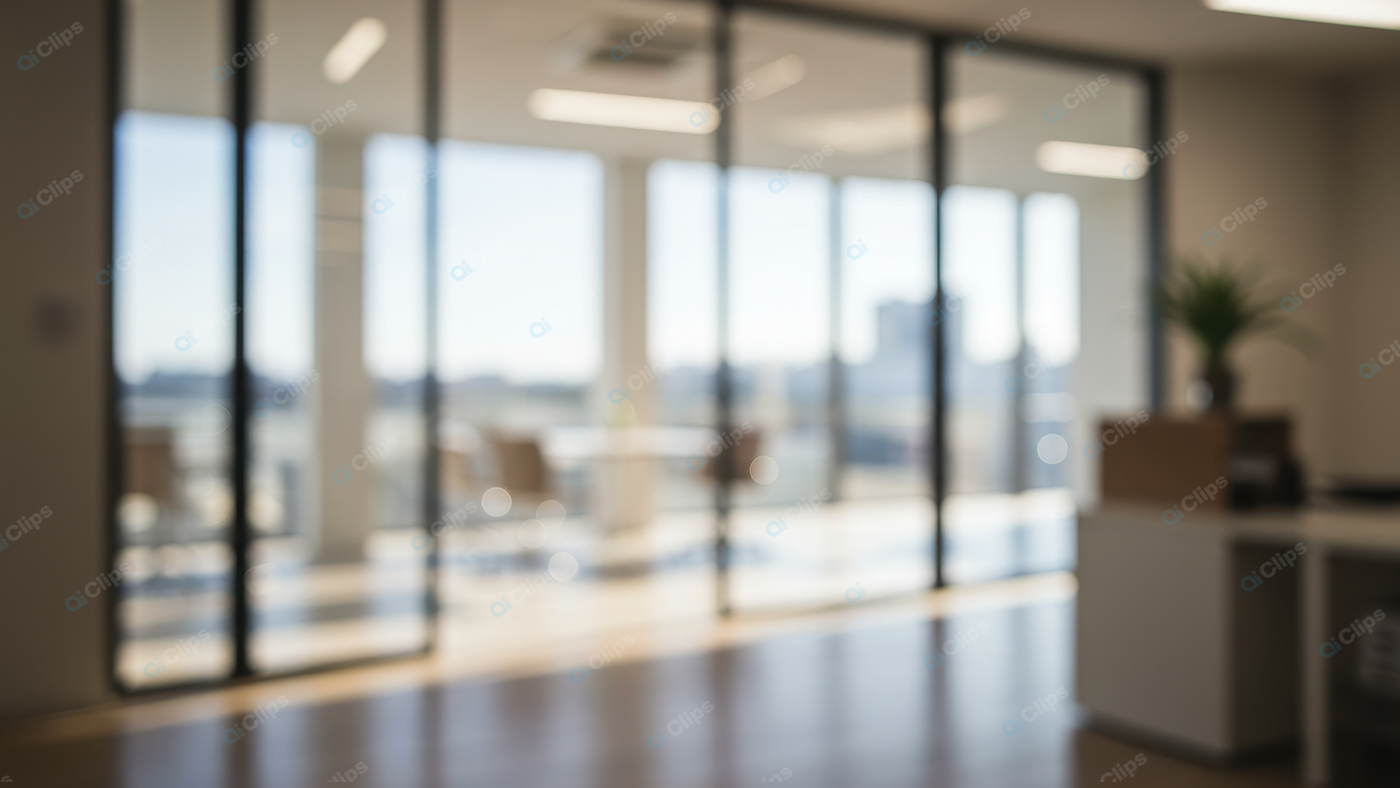 Bright Modern Office with Glass Partitions and City View