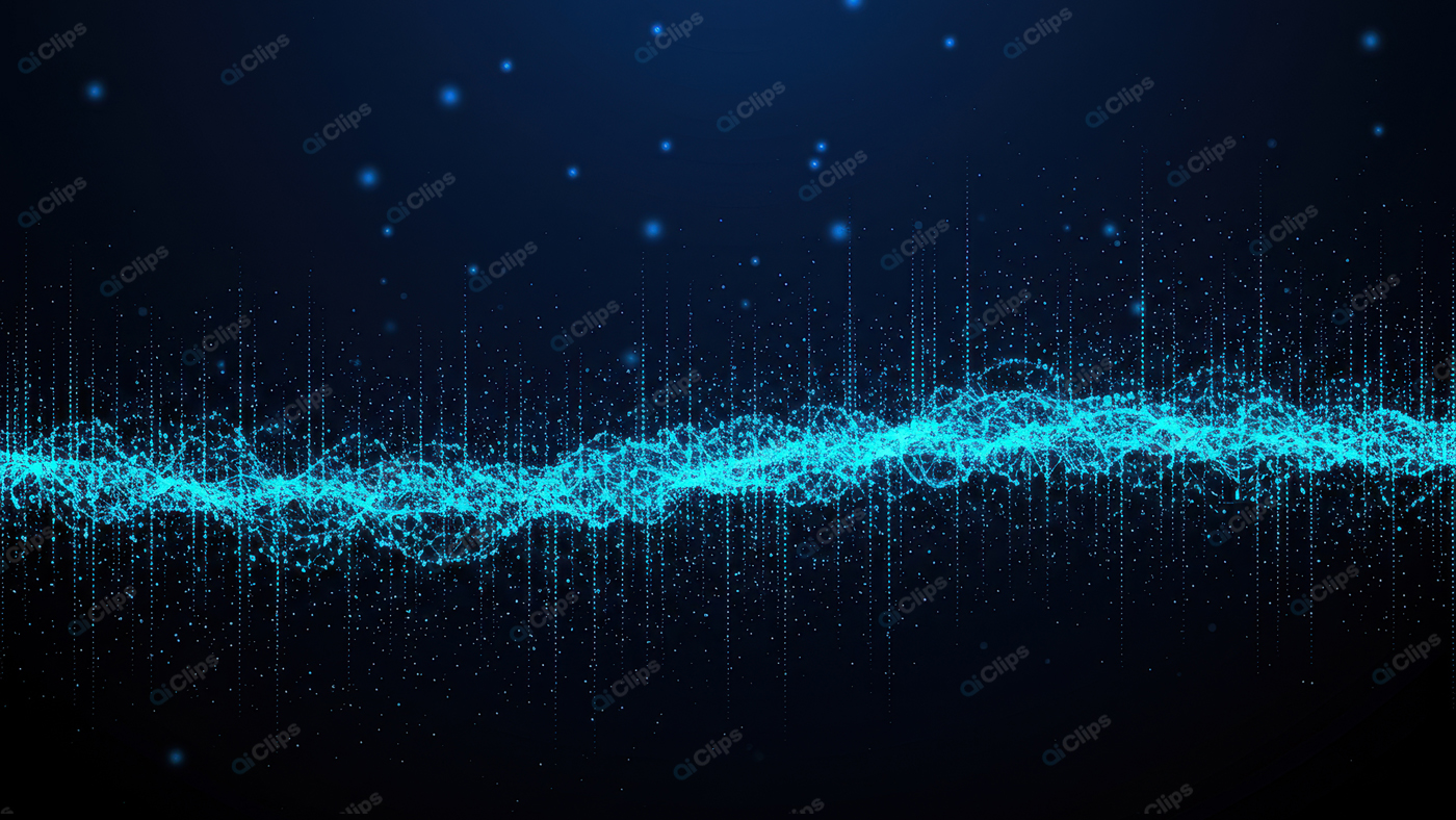 Futuristic Blue Wave of Digital Data Particles