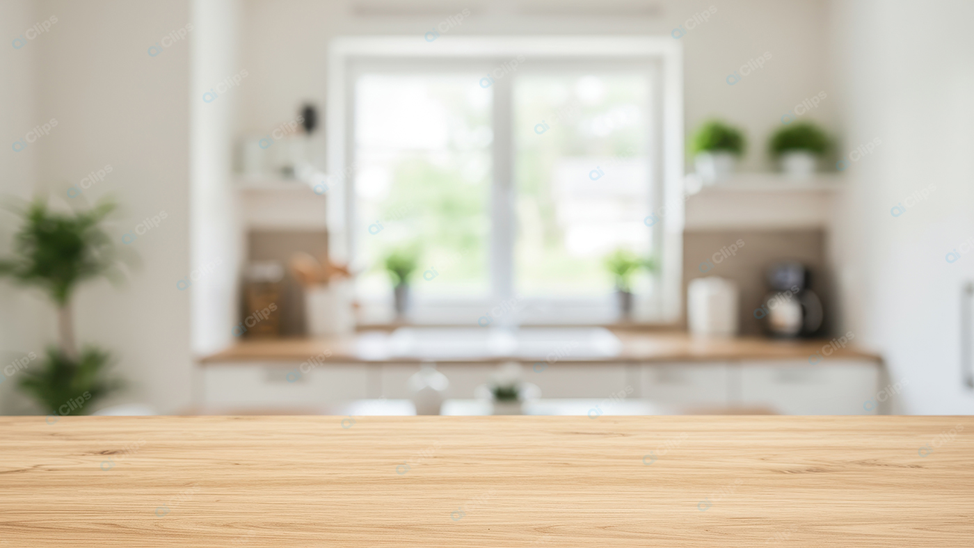 Modern Kitchen with Wooden Countertop and Indoor Plants