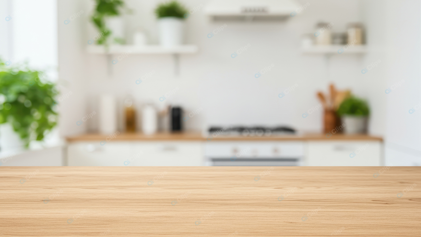 Modern Kitchen Interior with Wooden Countertop