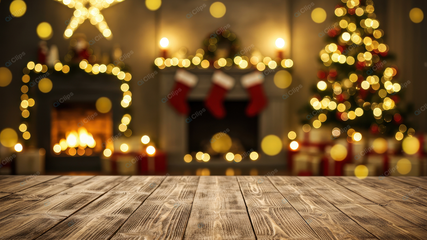 Cozy Christmas Fireplace and Tree with Festive Decorations