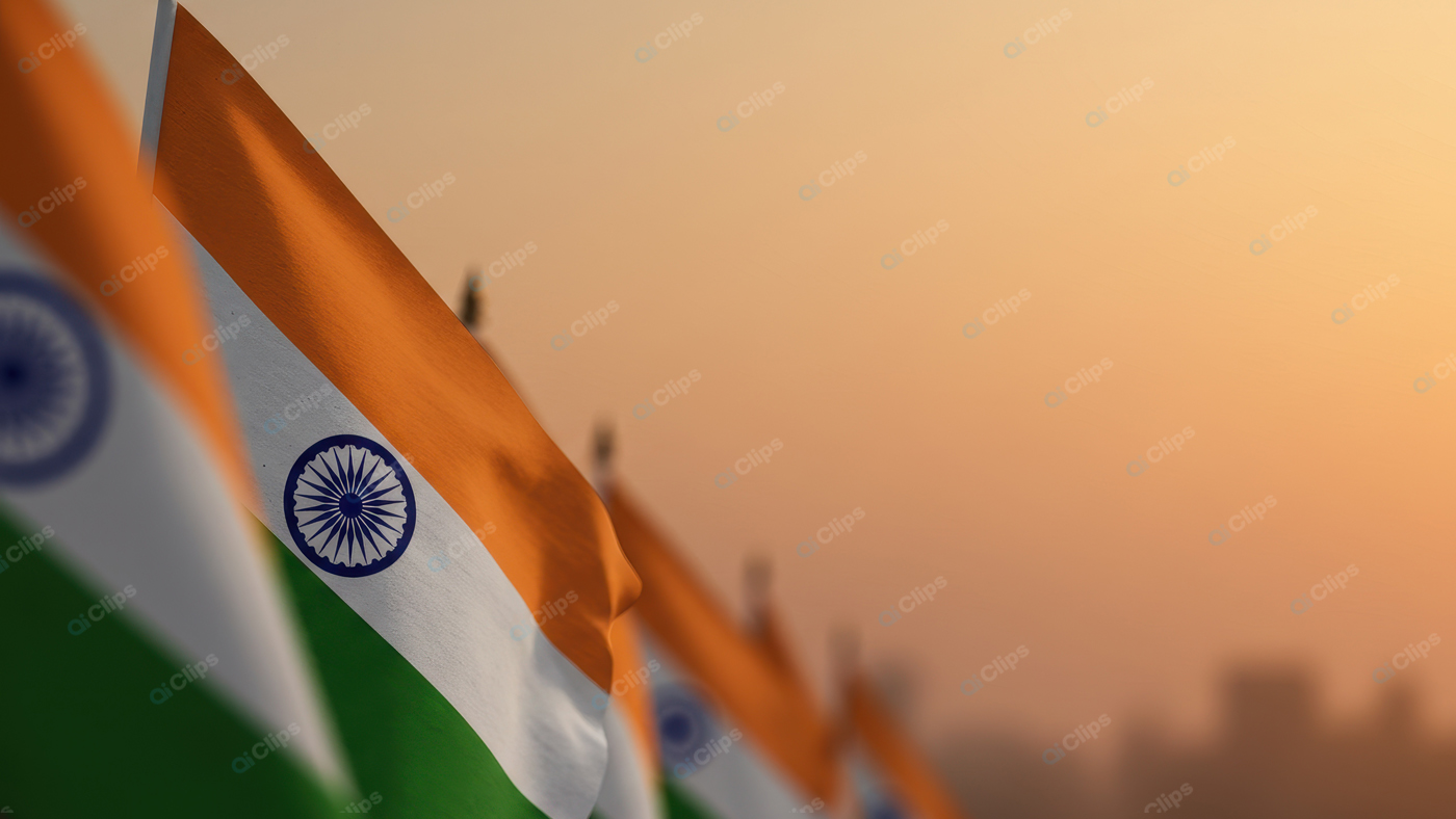 Indian Flags at Sunset in Peaceful Landscape