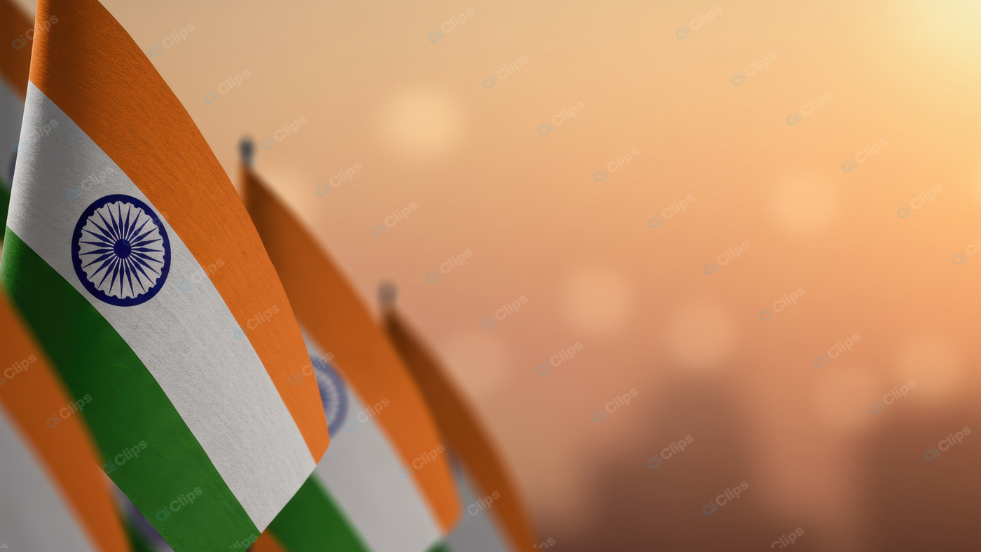 Indian Flags Waving at Sunset Background