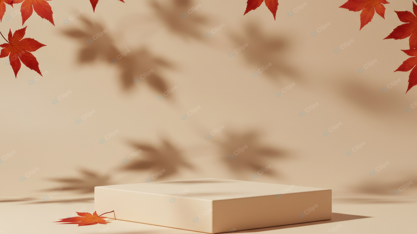 Autumn Maple Leaves with Shadow and Beige Podium Display