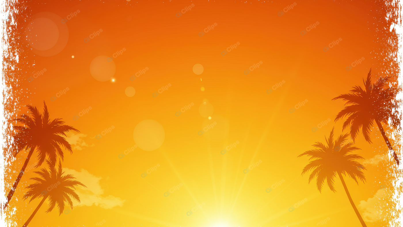 Sunset Silhouette with Palm Trees at Horizon