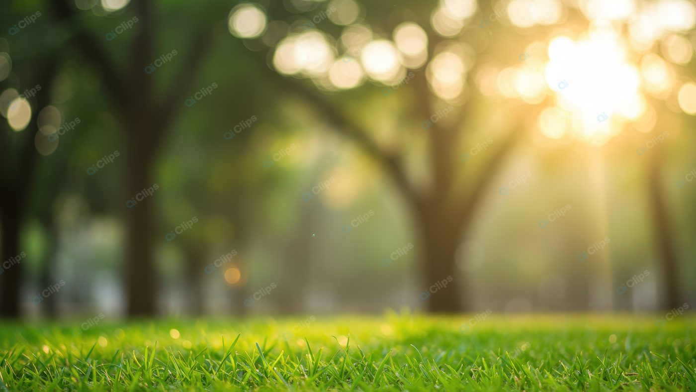 Sunlit Green Lawn with Trees in Background