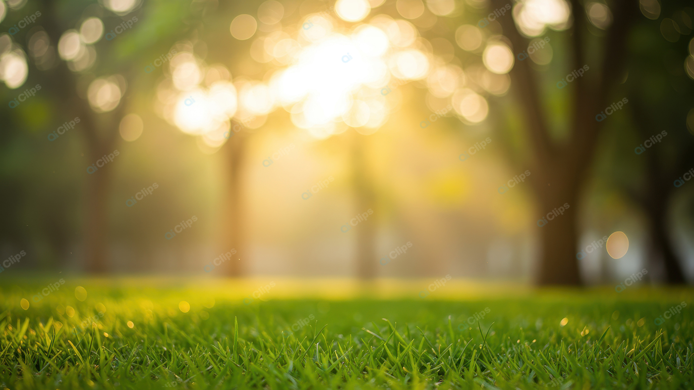 Sunlit Park with Glowing Green Grass and Trees