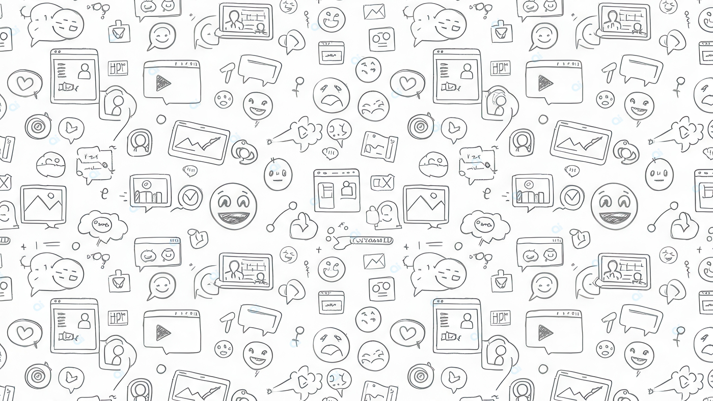 Hand-Drawn Doodle Icons Illustrating Social Media and Digital Interaction