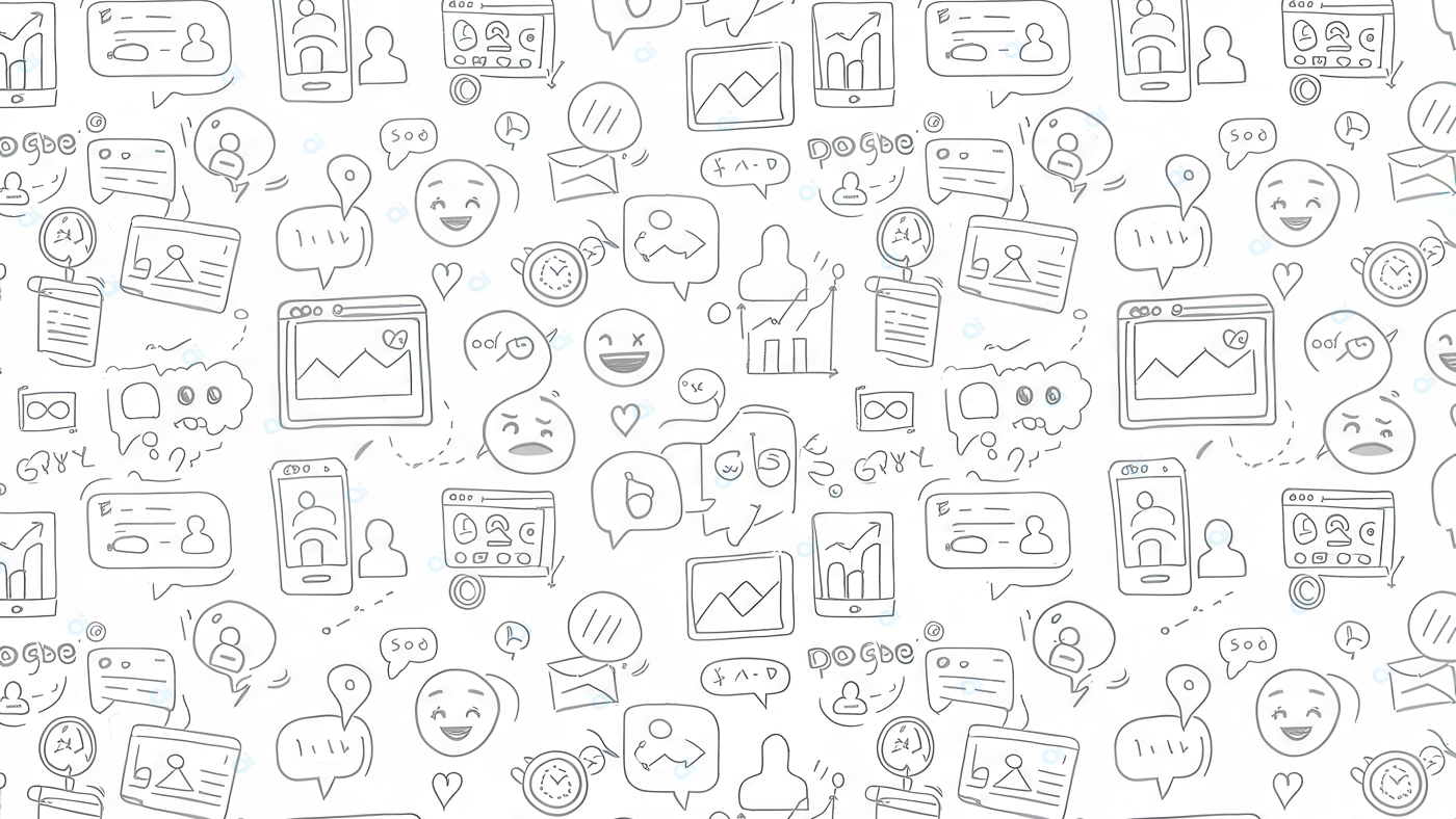 Social Media Doodle Pattern With Icons and Faces