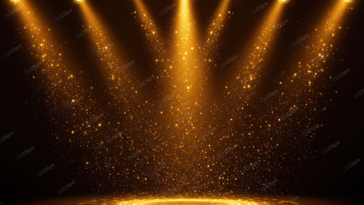 Golden Spotlight Stage with Sparkling Light Effects