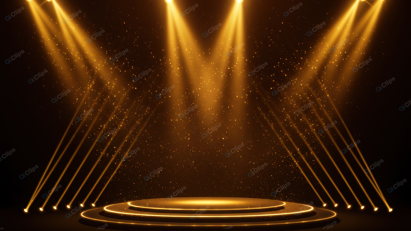 Golden Stage Spotlight with Glittering Particles