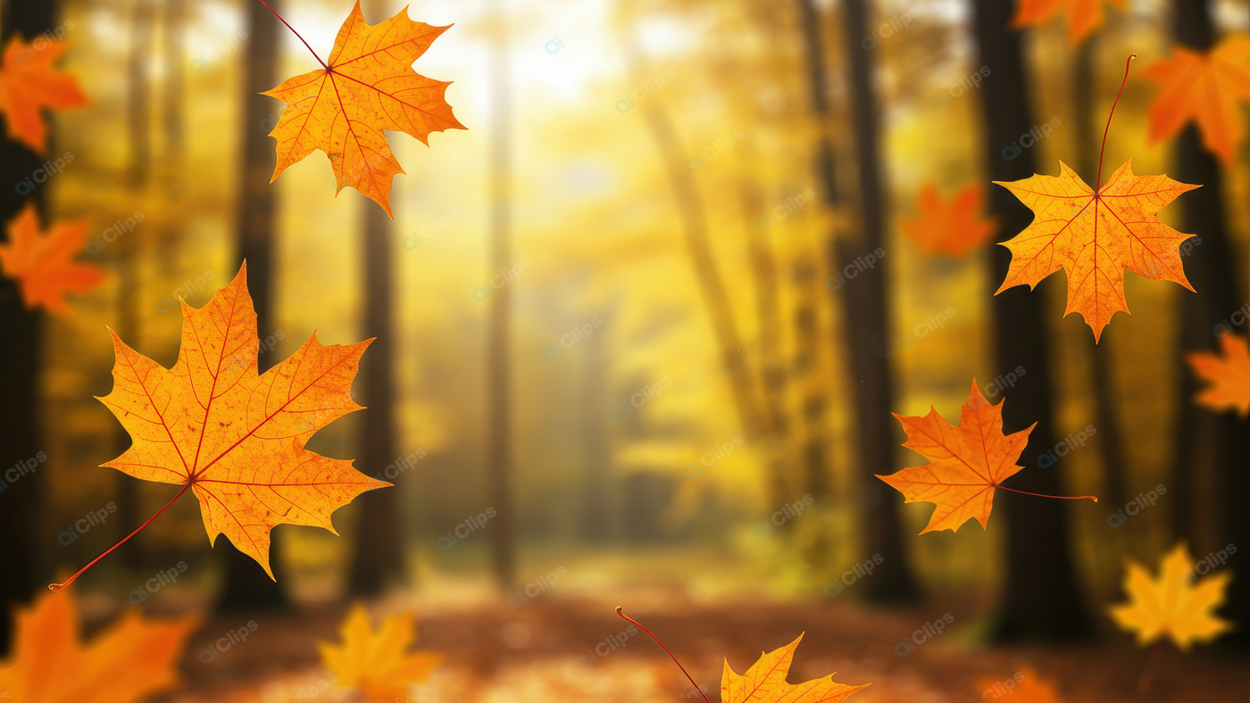Autumn Leaves Falling in Forest with Sunlight