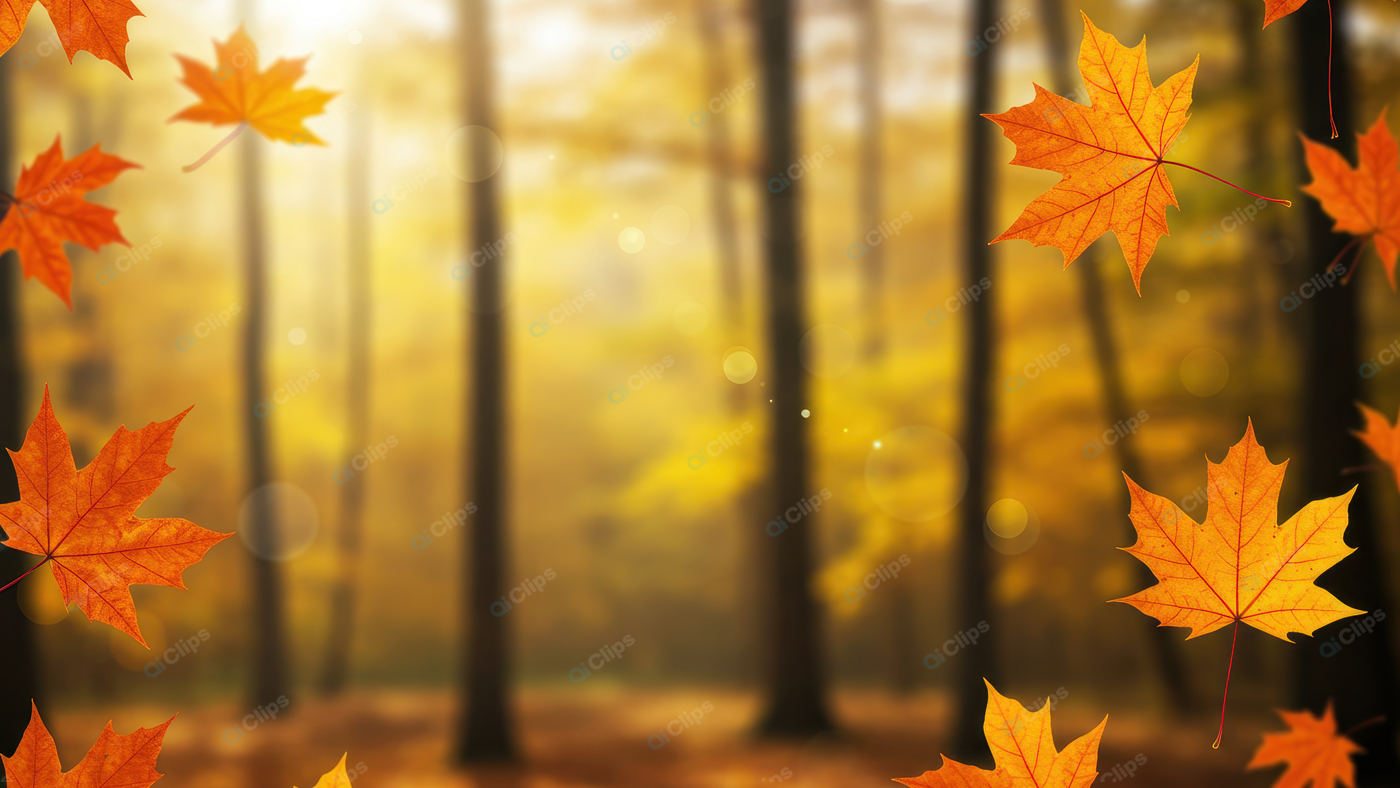 Autumn Forest with Falling Maple Leaves