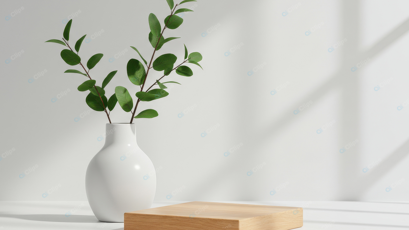 Minimalist Vase with Greenery on Wooden Surface