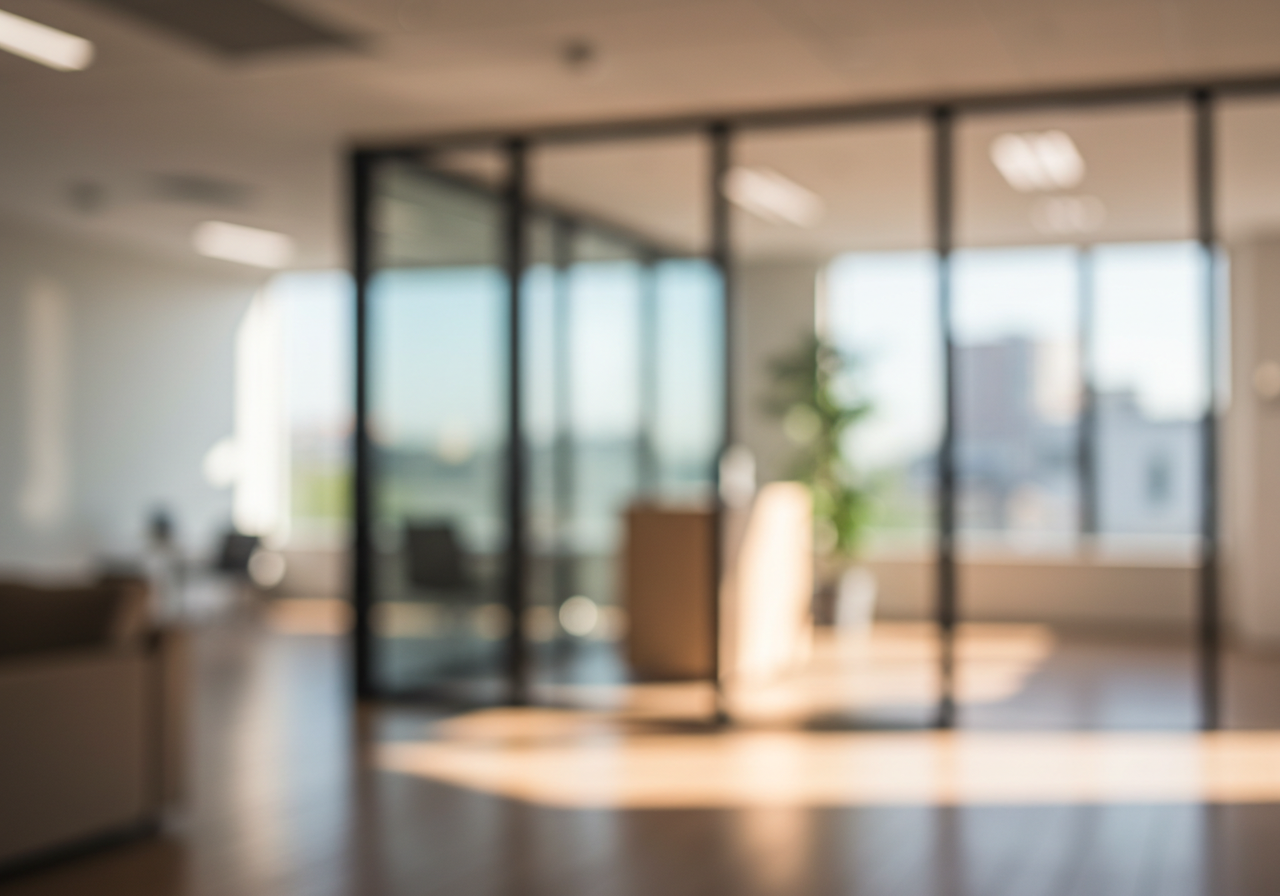 Modern Office Interior with Glass Partitions and Natural Light