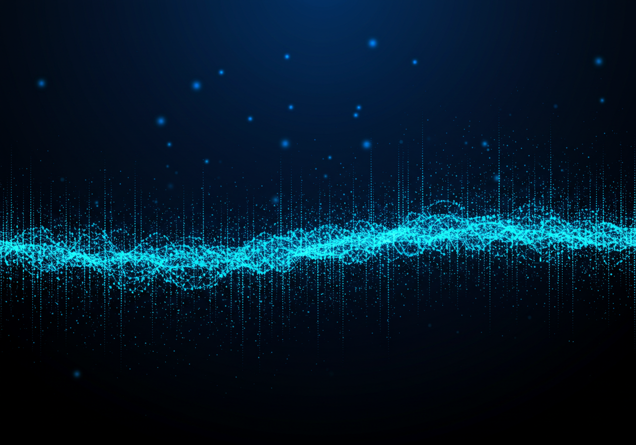 Futuristic Blue Wave of Digital Data Particles