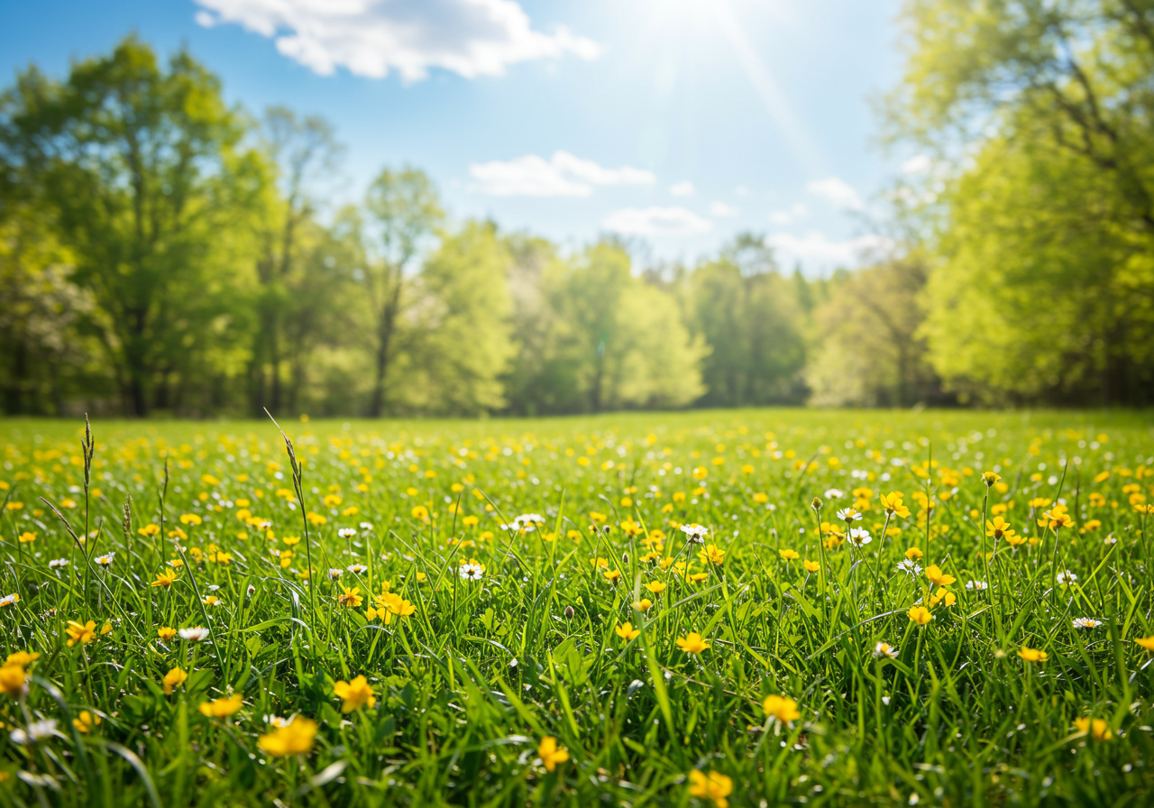 Sunny Meadow with Wildflowers and Trees