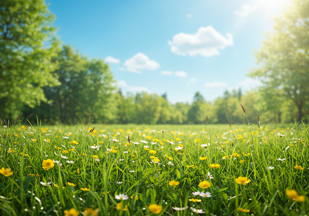 Sunlit Meadow with Blooming Wildflowers