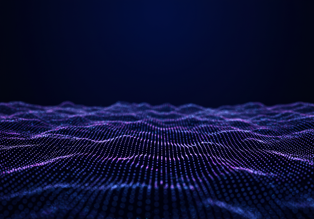 Digital Waves with Purple Light Grid on Dark Background