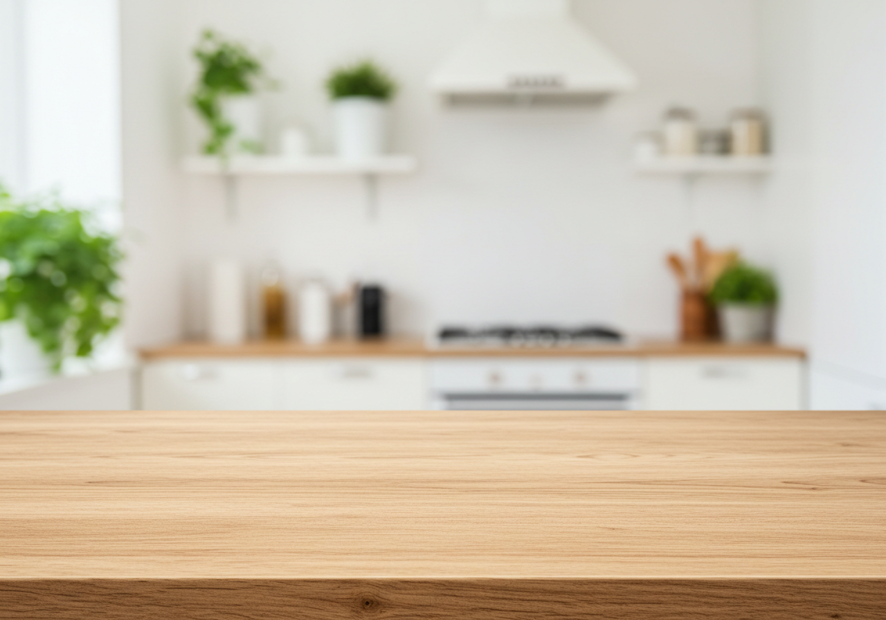 Modern Kitchen Interior with Wooden Countertop