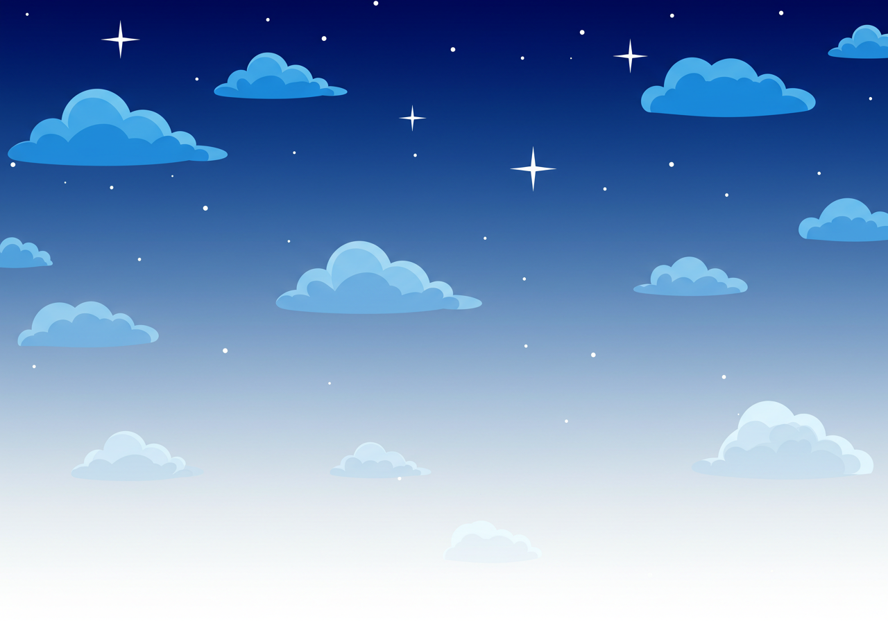 Cartoon Night Sky with Clouds and Stars