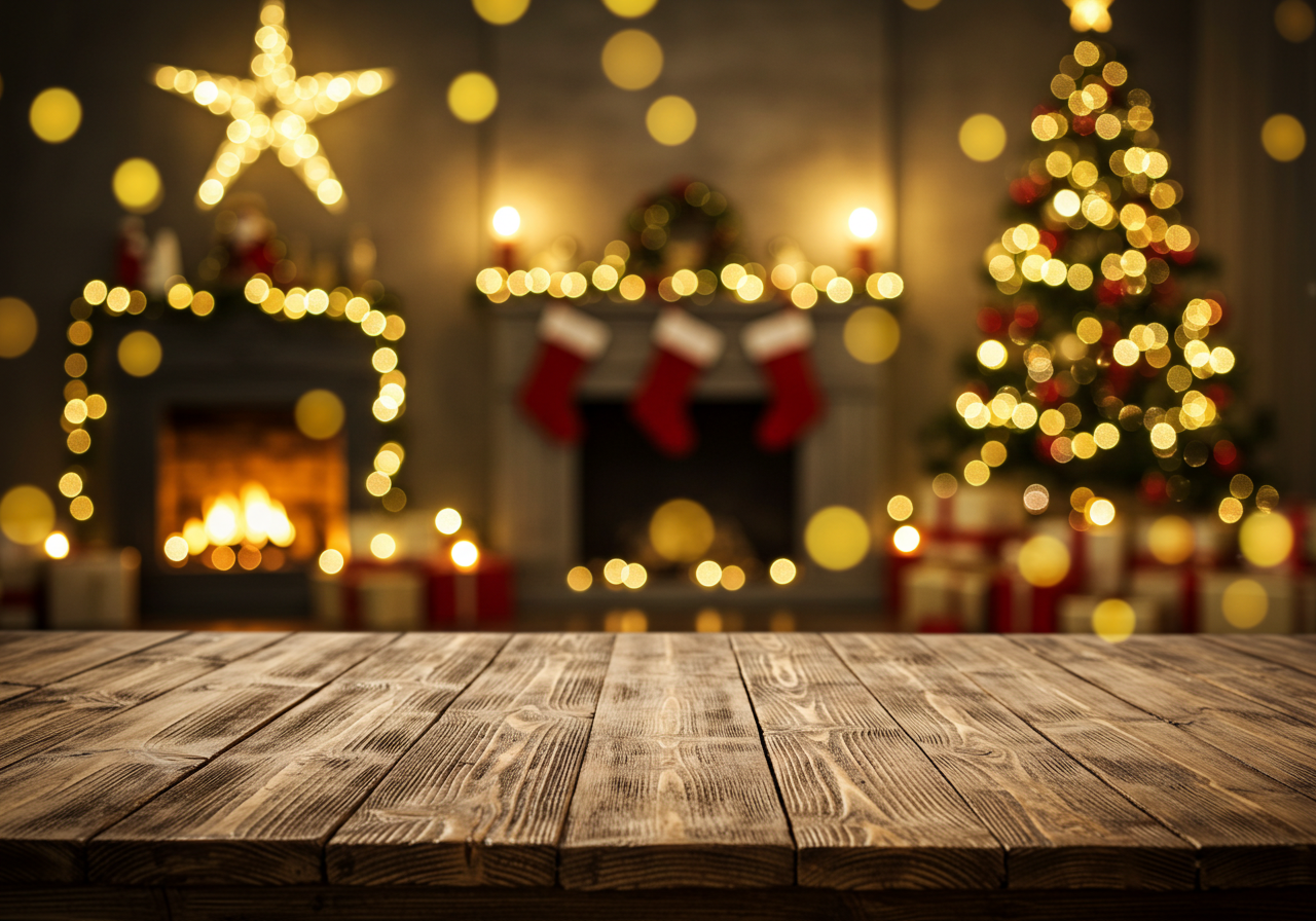 Cozy Christmas Fireplace and Tree with Festive Decorations