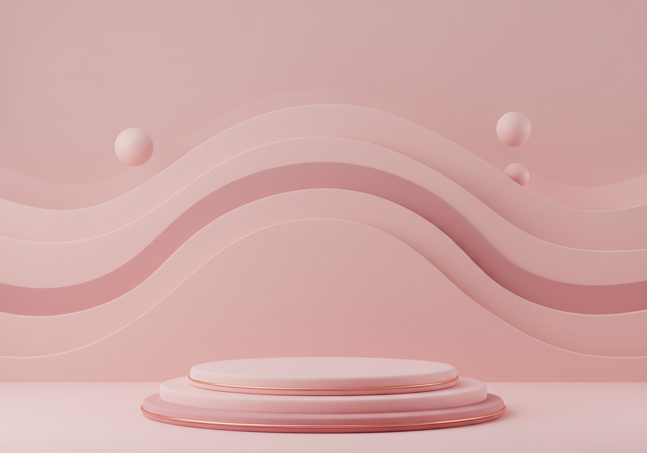 Pink Abstract Wave Background with Floating Spheres