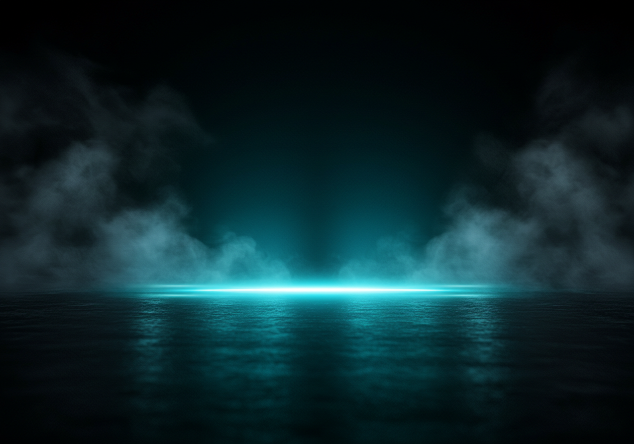 Glowing Horizon Over Water with Mystical Fog