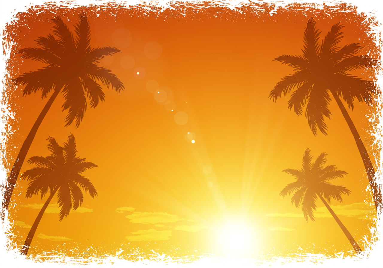 Tropical Sunset with Palm Silhouettes