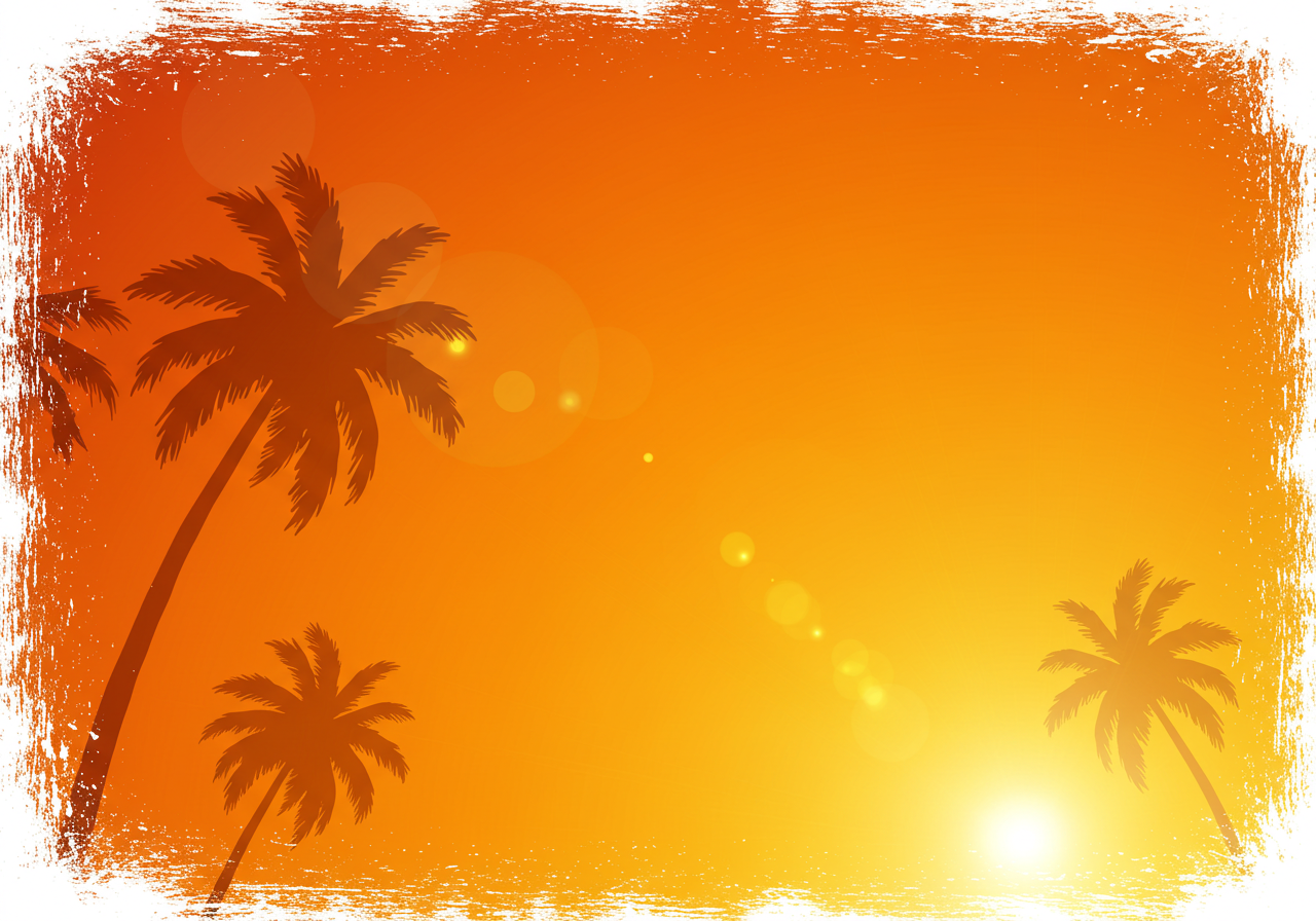 Silhouette of Palm Trees at Sunset with Orange Sky