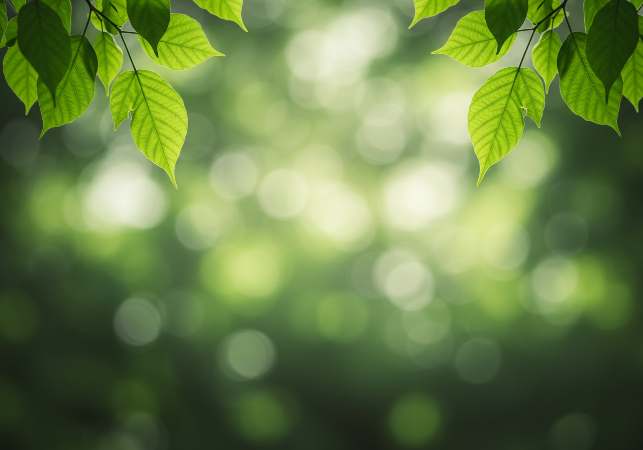 Green Leaves with Sunlight and Bokeh Background