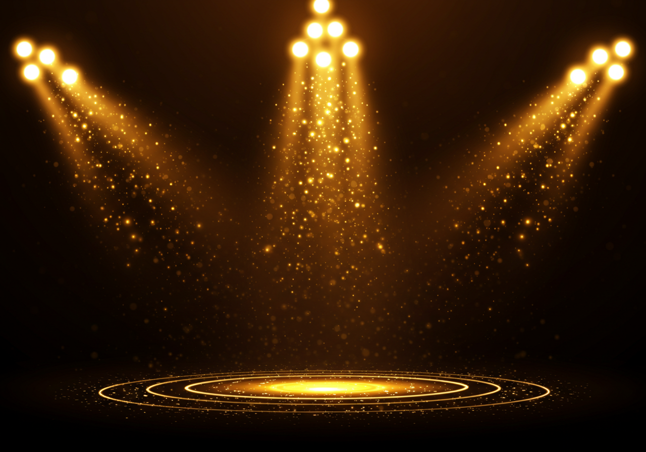 Golden Stage Spotlight with Glittering Dust Particles