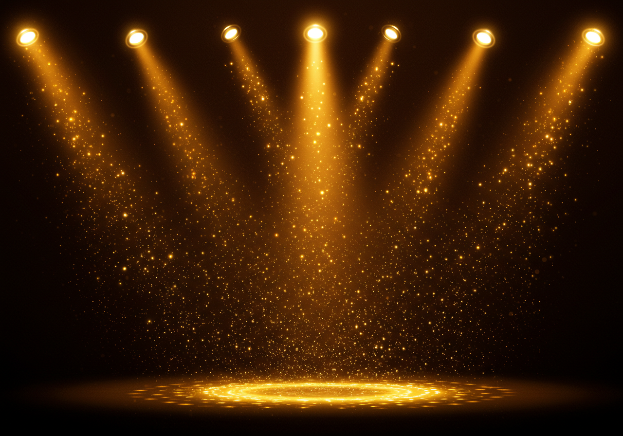 Golden Spotlight Stage with Sparkling Light Effects