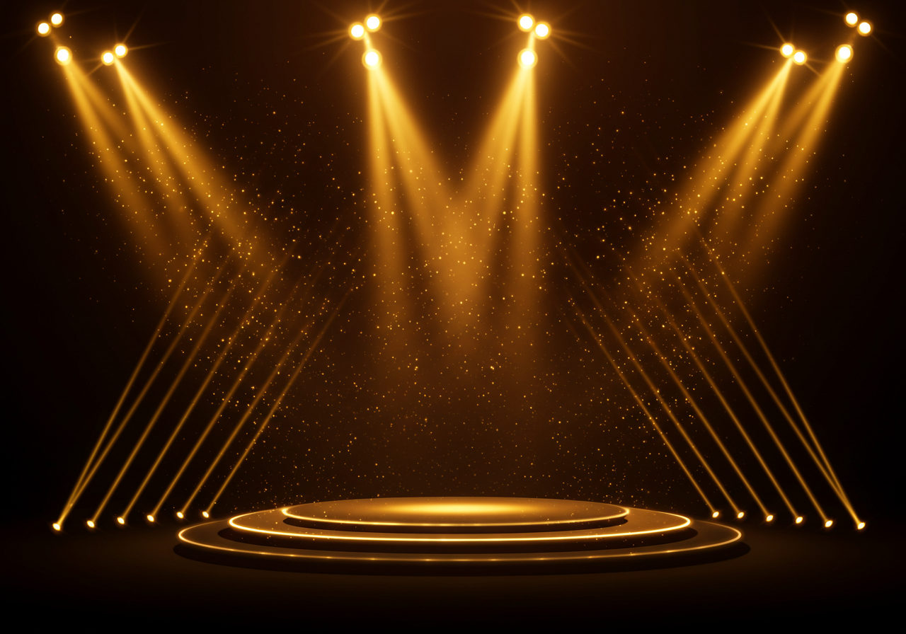 Golden Stage Spotlight with Glittering Particles