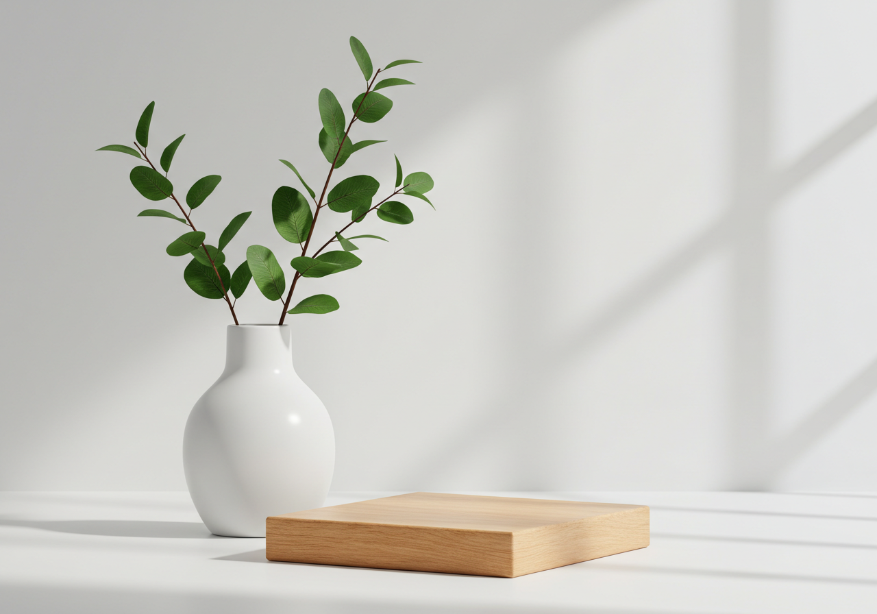 Minimalist Vase with Greenery on Wooden Surface