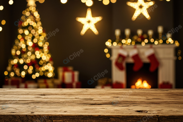 Christmas Fireplace Scene with Tree and Decorations