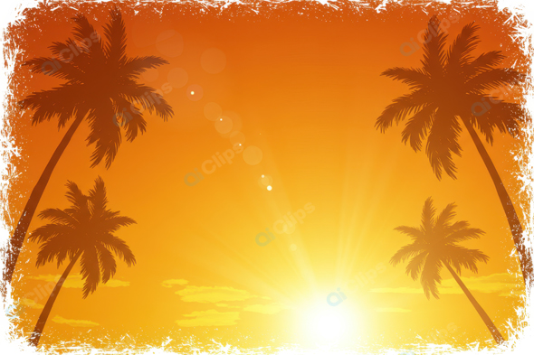 Tropical Sunset with Palm Silhouettes