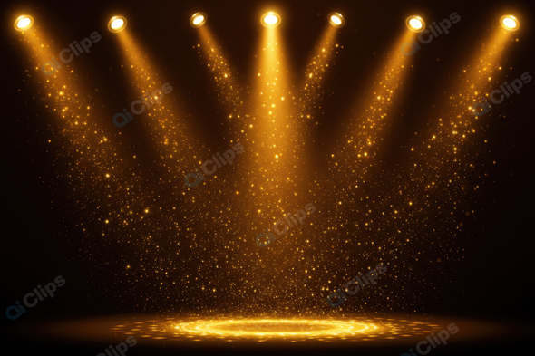 Golden Spotlight Stage with Sparkling Light Effects