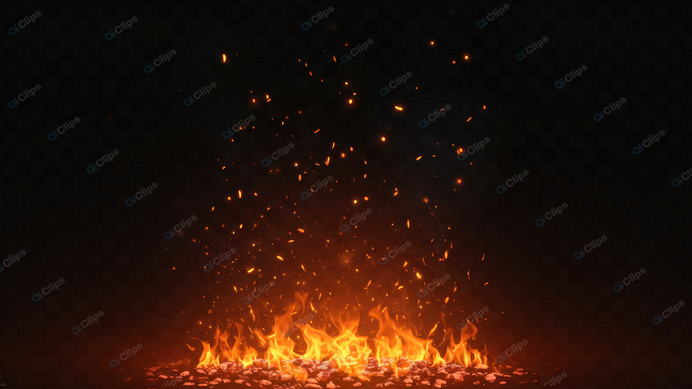 Burning Fire with Glowing Embers on Dark Background