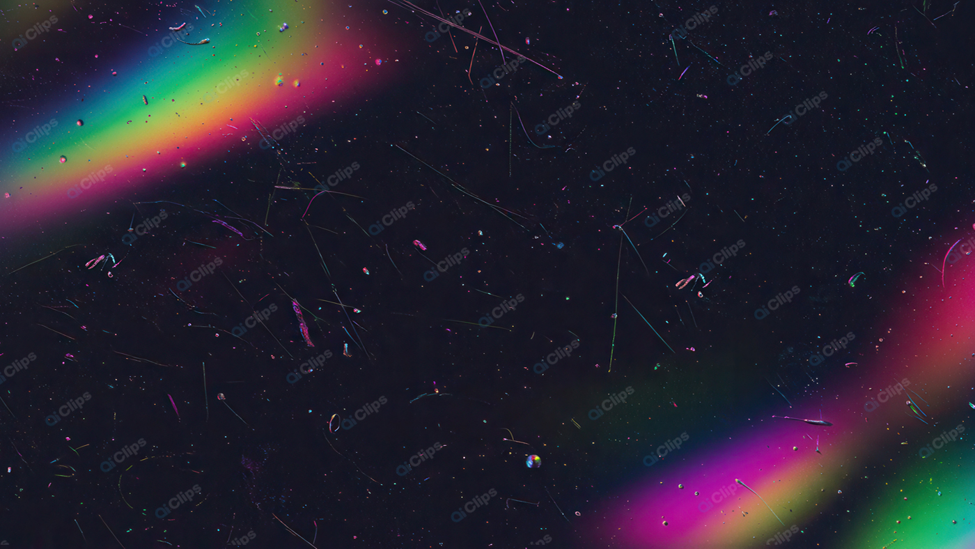 Colorful Abstract Light Streaks and Dust Particles on Black Background