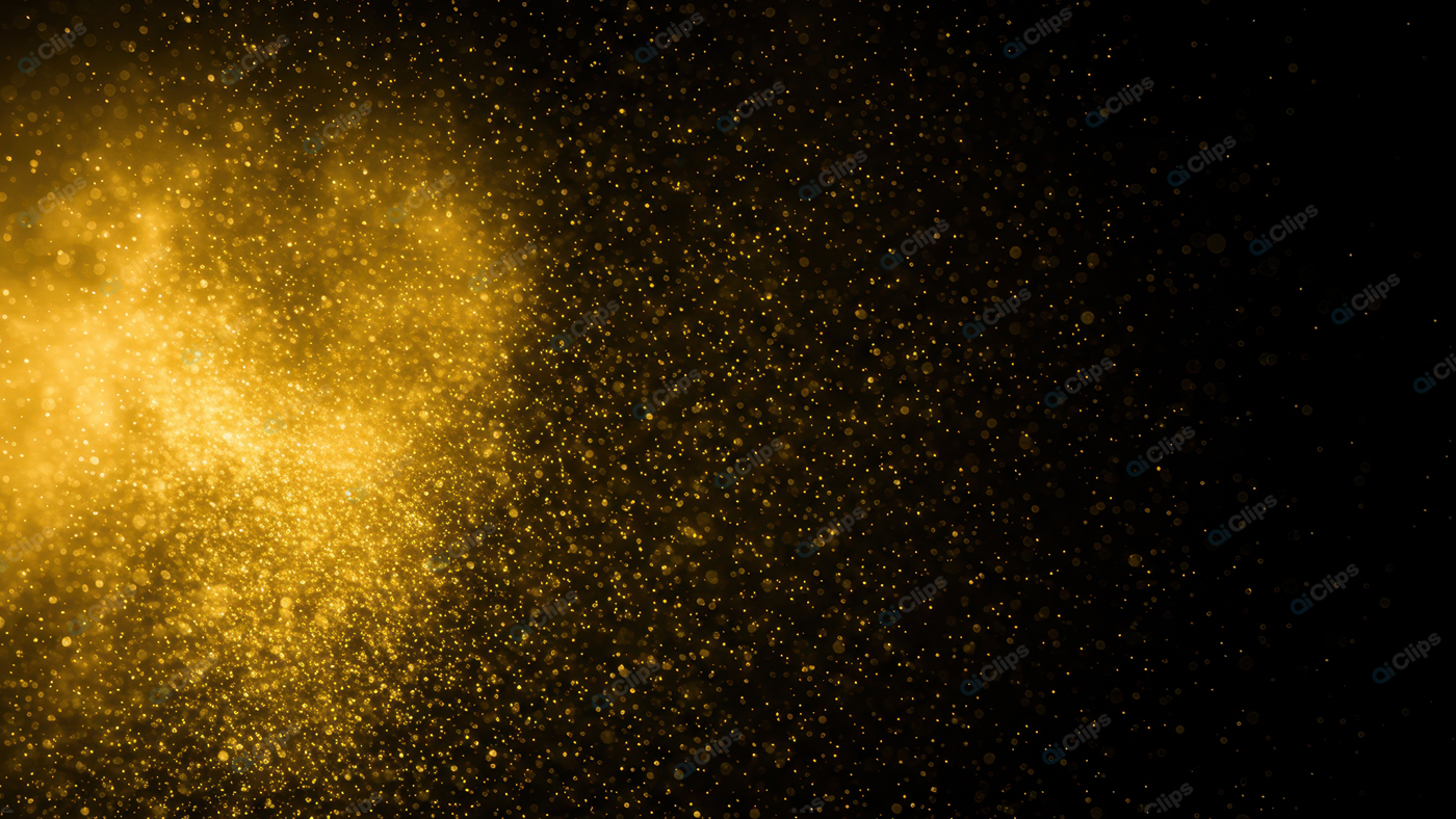 Golden Sparkling Dust Particles on Black Background